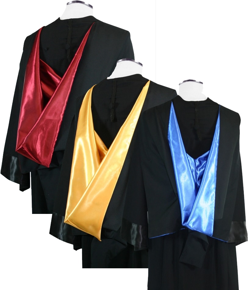 Akademische Hoods für Bachelor und Master – rot, gold, blau