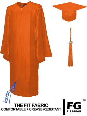 Shiny Bachelor Academic Cap, Gown & Tassel orange