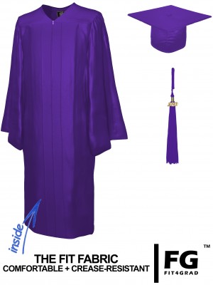 Shiny Bachelor Academic Cap, Gown & Tassel purple