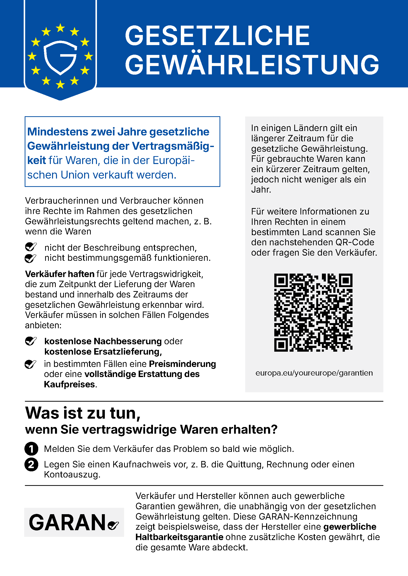 EU-Mitteilung „Gesetzliche Gewährleistung“. Der vollständige Wortlaut steht direkt darunter.