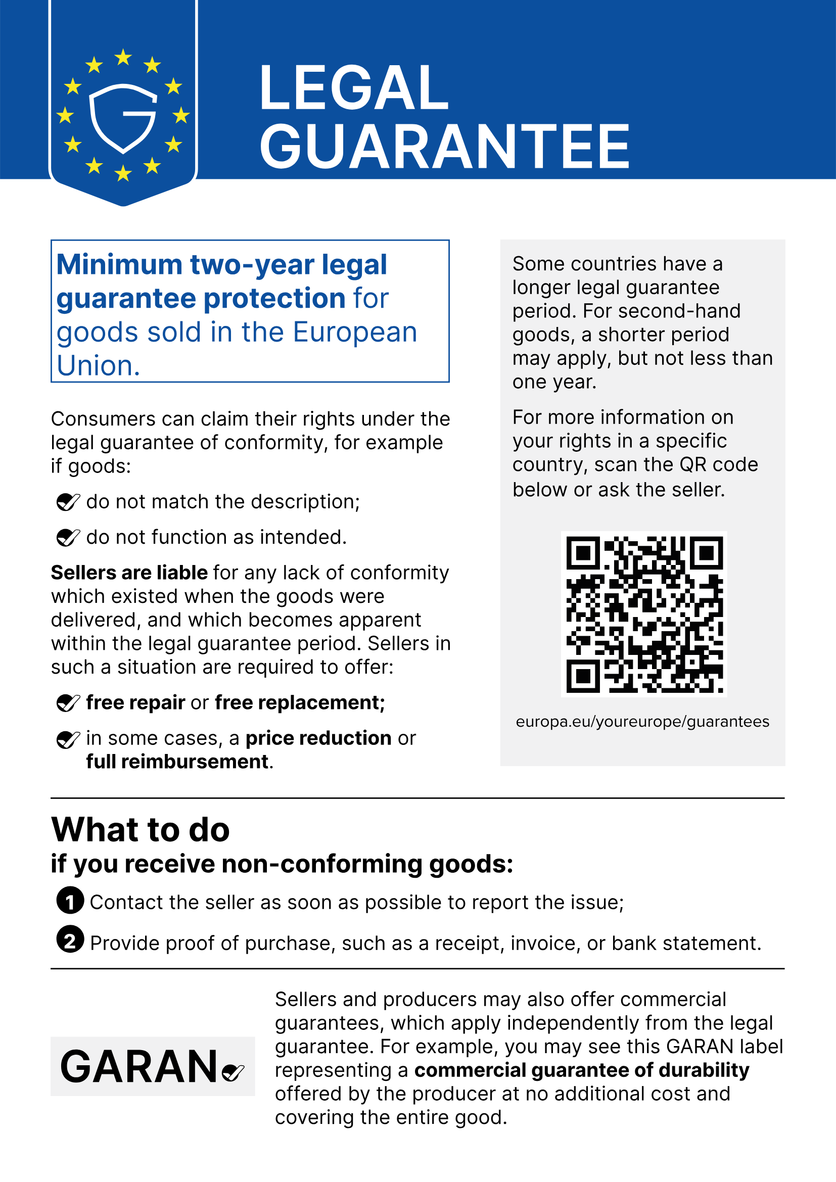 EU notice "Legal guarantee". The full wording follows directly below.